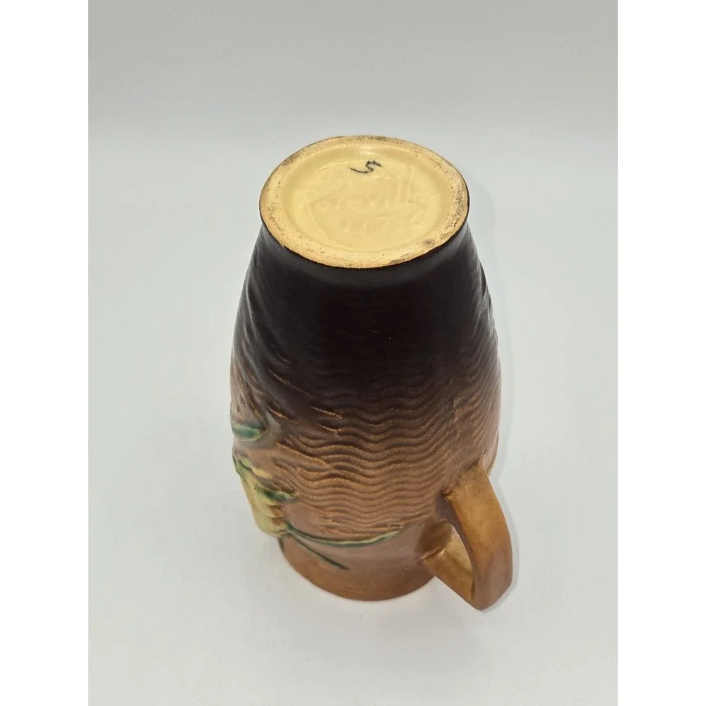 Roseville Freesia Vase 117-6 Double Handle Brown Art Pottery 1940s